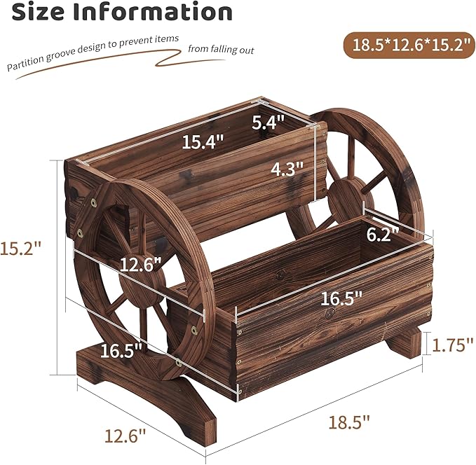 FILWH Wooden Wagon Planters for Outdoor Plants, Flower Cart, Wood Planter Boxes Outdoor, Backyard Decor, Flower Planters Outdoor with Wheels Planter for Flowers Vegetables (Carbonized)