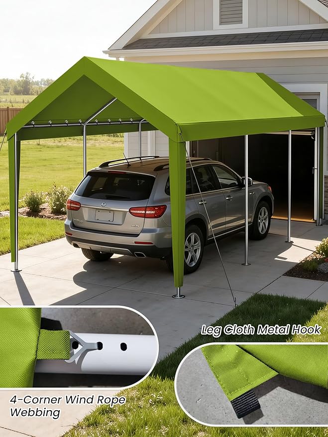 10 x 20 Ft Carport Replacement Cover, Heavy Duty Outdoor Car Tarp Canopy, Waterproof & UV Protected Tear Oxford Tarp with Ball Bungees (Frame is Not Included)