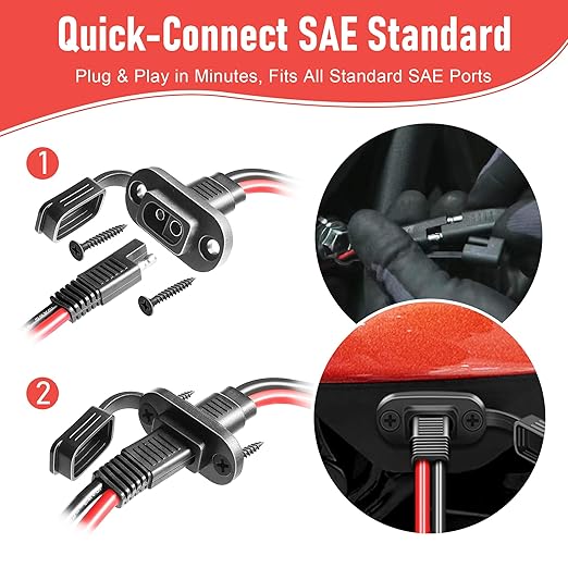 SAE to O Ring Connector 2FT 14AWG, SAE Battery Quick Connect Plug Waterproof Extension Cable for Solar Panel, Street & Road Glide Motorcycle Charging Port Upgrade, RV, Solar Generator Battery Charger