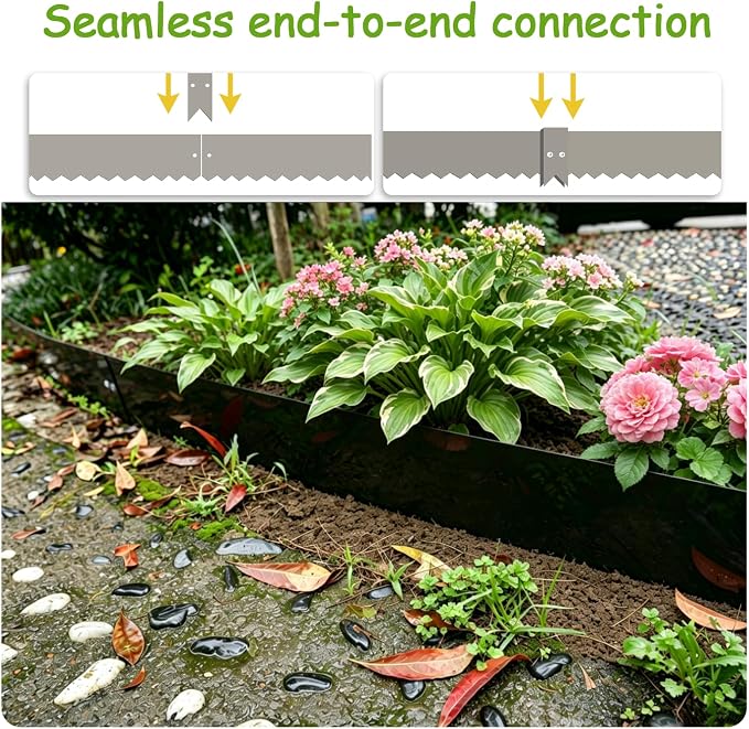A ANLEOLIFE 40FT Galvanized Steel Landscape Edging, 12-Pack 40" L x 6" H Hammer-in Metal Garden Border with 20 Stakes for Lawn, Pathway, Flower Beds – Black