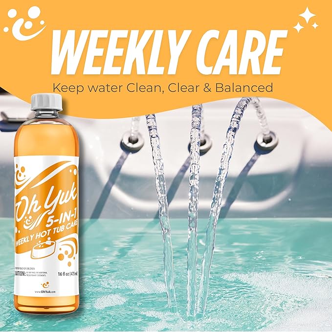 Oh Yuk Hot Tub Cleaner + 5 in 1 Weekly Hot Tub Care Combo, Hot Tub Chemicals, Hot Tub Jet Cleaner, Spa Chemicals for Hot Tub, Water Clarifier, Conditioner and Spa Treatment