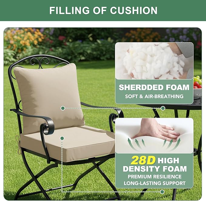 Summsun Outdoor Chair Cushions Set of 2, Waterproof Backrest and Deep Seat Cushion Set for Patio Furniture, Outdoor Sofa Replacement Cushions with Removable Cover, 24 x 24 Inch, Cream