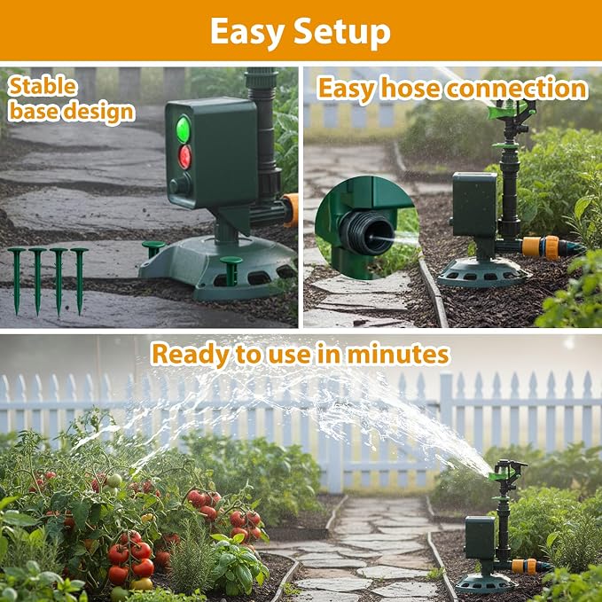 Solar Powered Motion Sensor Animal Repellent Sprinkler with Flashing Light, IP65 Waterproof Outdoor Deer & Dog Deterrent for Garden and Lawn Protection
