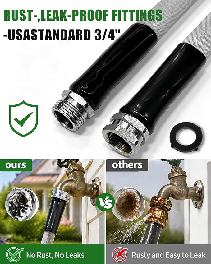 Garden Hose 100ft, Ultra-Light & Flexible Water Hose, Durable, All-Weather, Made of TPU-Drinking Water Safe, Easy to Store & Coil, Kink-Free, Camping, Car Wash, Yard, Garden and Home, Gray