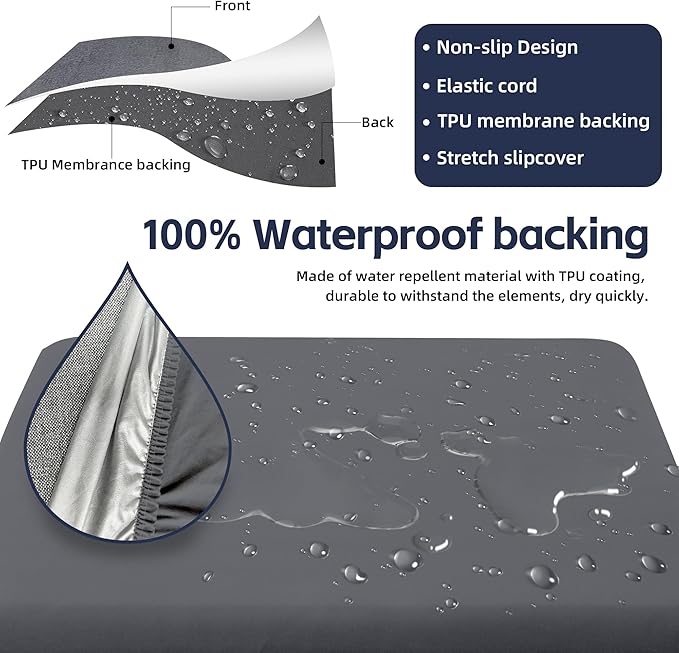 12Pcs Patio Cushion Covers,Outdoor Cushions Covers,Stretch Cushion Covers Replacement, Washable and Reusable Furniture Protectors(Grey)