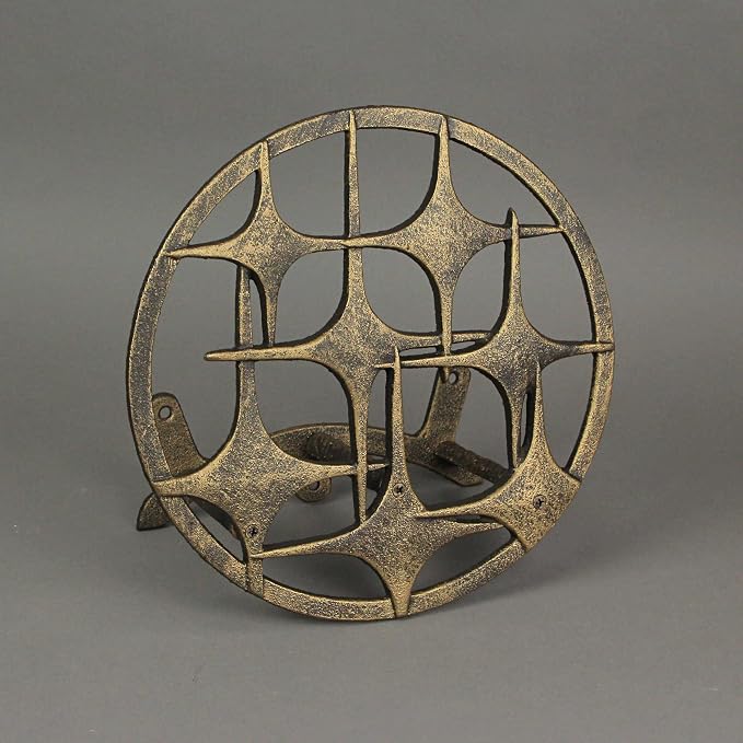 Bronze Finish Cast Iron MCM Stars Wall Mounted Hose Holder - Stylish Mid-Century Modern Garden Decor Solution - 11.5 Inches in Diameter, Weather-Resistant