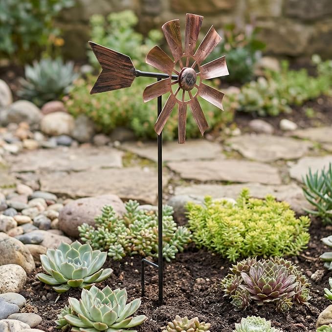 BinaryABC Outdoor Yard Windmill Metal Wind Spinner,Wind Sculptures Spinners Yard Decor Pinwheel,for Garden Yard Lawn Patio Decoration