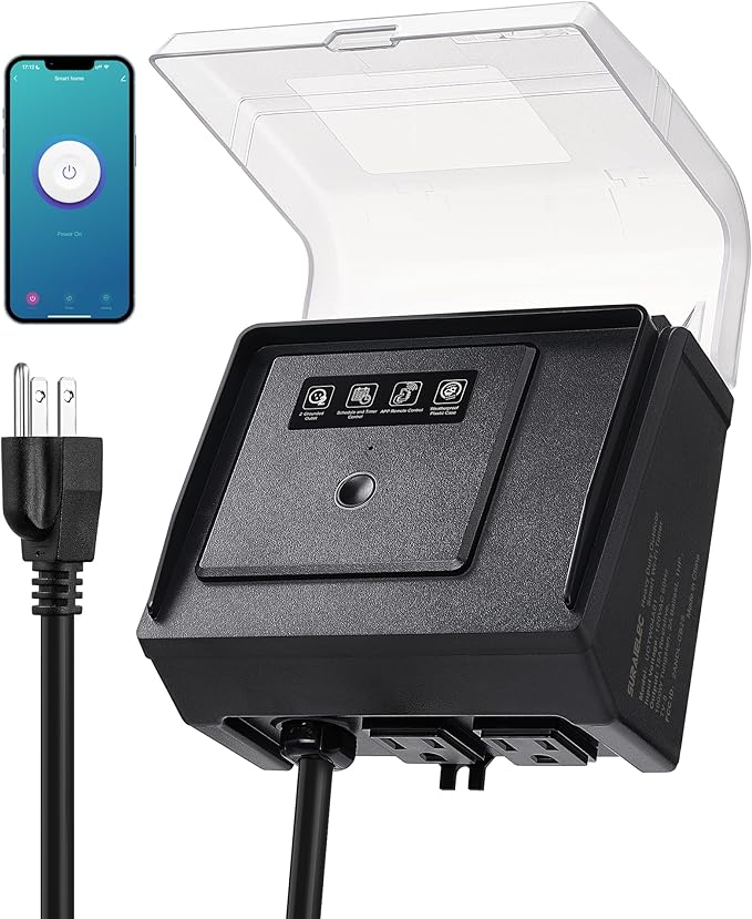 SURAIELEC WiFi Pool Timer for Above-Ground Pools, NEMA 5-15R Plug-in Timer with Dual Outlets, 15A 125V 1HP, Weatherproof PC Cover, Ideal for Pool Pumps, Filters, Lights and Salt Chlorination Systems