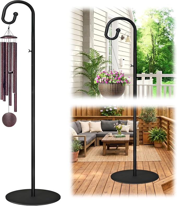 76" Shepherds Hooks for Outdoor- 3/4 Inches Thicken Wind Chimes Hanger | 6.6 lbs heavy duty Base, Hanging Plant Stand for Outdoor, Hanging Bird Feeder, Wreath, Lanterns