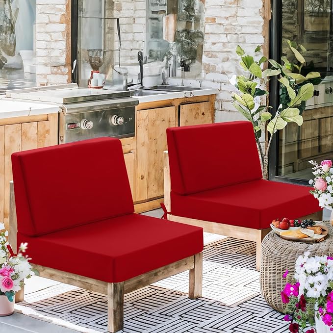Outdoor Cushions for Patio Furniture, Outdoor Seat and Back Cushion, Waterproof Hampton Bay Deep Seat Replacement Couch Cushions for Garden Lawn, 28.5x28.5 Red