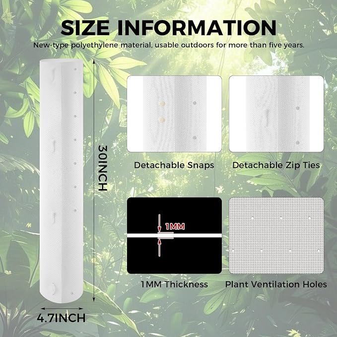 8 Pack Tree Tubes Tree Protectors with Releasable Zip Ties – Tree Trunk Protector Guard, Anti-Insect Diamond Texture, Connectable Panels for Saplings, Orchard & Garden Use (30in)