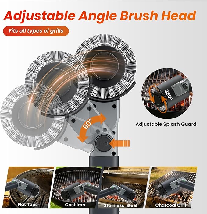 Electric Grill Brush for Outdoor Grill,3-in-1 Kit Cordless Rotary Grill Cleaner with 3-Speed Control&Angle Adjust,Safe for Cast Iron/Stainless-Steel Grates,Ideal BBQ Gifts for Men Dad