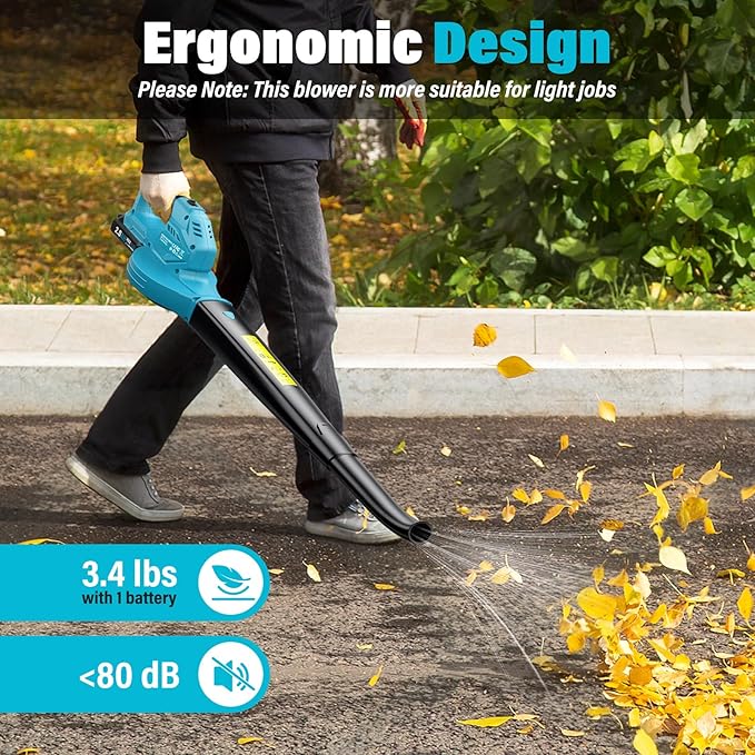 SEYVUM Leaf Blower, 20V Cordless Blower with 2 x 2.0Ah Battery, Electric Leaf Blowers for Lawn Care, 350 CFM 150 MPH Battery Powered Leaf Blower, for Patio, Garden Cleaning, Fast Charger, Blue