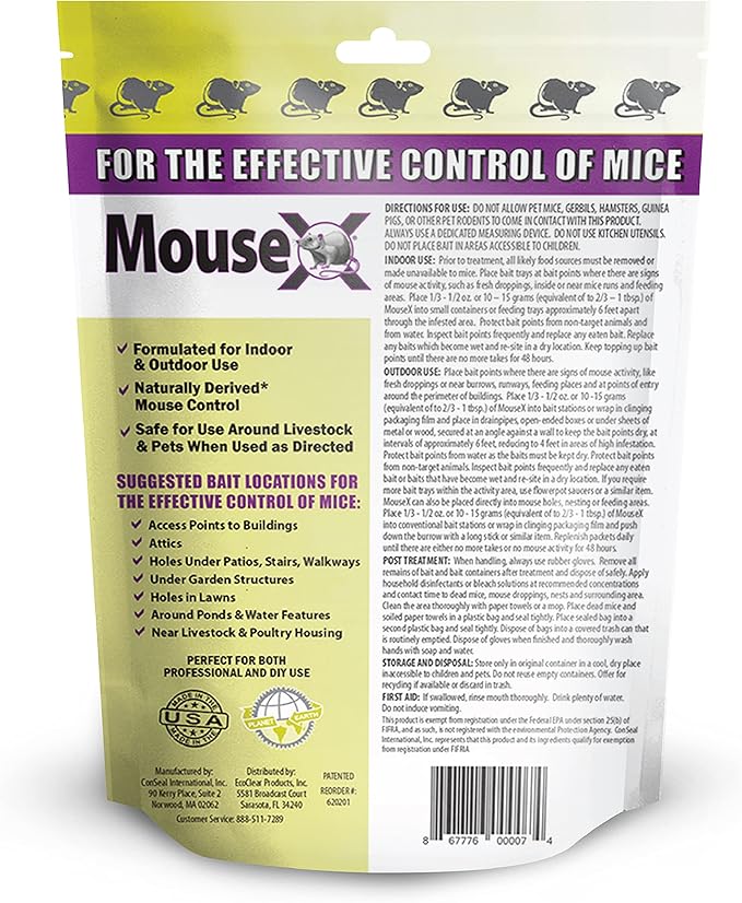 MouseX 1lb Bag, All-Natural Poison Free, Effective Against All Species of Rats and Mice - EcoClear Products
