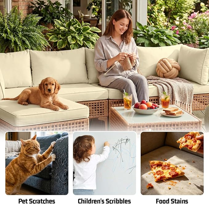 8pcs Outdoor Patio Cushion Covers Replacement, 25.6" Zippered Outdoor Cushion Covers Waterproof, UV Resistant & Washable Patio Furniture Cushion Covers Waterproof for Patio Sectional, Beige