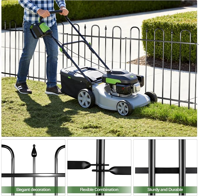 24.3ft(L) x 32.3in(H) 10 Panels Metal Decorative Garden Fence, No Dig Animal Barrier Fence, Garden Border Fence Panels with Ground Stake, for Pets, Flower Bed, Yard, Patio