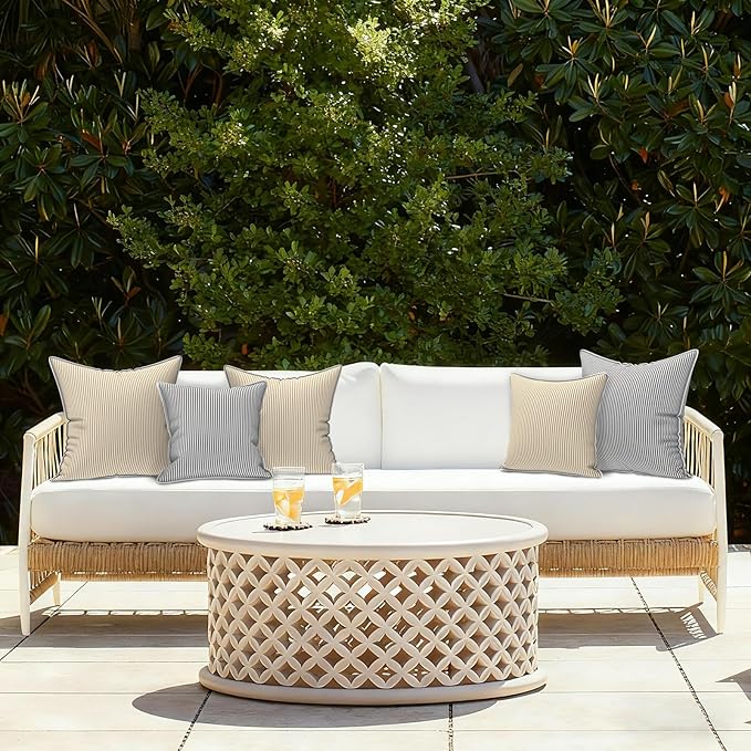 LVTXIII Outdoor Throw Pillows 20x20 Patio Waterproof Square Pillows with Piping Fade Resistant Accent Pillow for Spring Summer Garden Decoration, Set of 2, Strip Grey