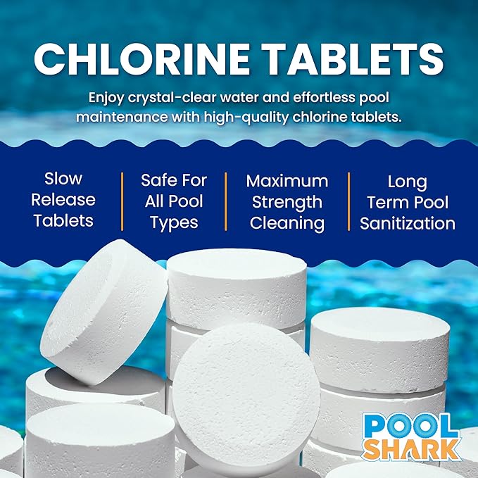 Pool Shark Swimming Pool Chlorine Tablets | 3-Inch Chlorine Tablets | 5 lbs | Slow-Dissolving 90% Active Chlorine Tabs - Pool Chemicals for Inground Pools, Above Ground Pools, Saltwater, Spa, Hot Tub