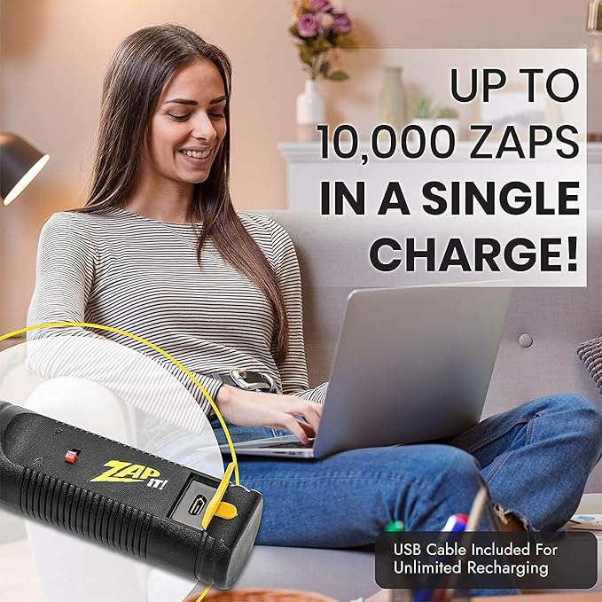 Zap It! Mini Bug Zapper - Rechargeable Mosquito, Bug Zapper Racket - Flies Zappers Indoor - 4,000 Volt - USB Charging, Super-Bright LED Light to Zap in The Dark - Safe to Touch