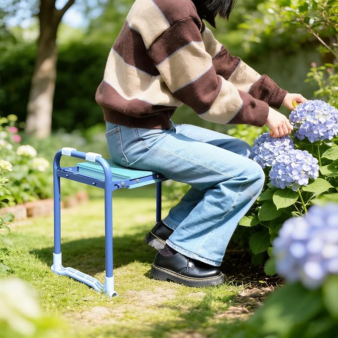 Folding Garden Stool and Kneeler, Heavy Duty Garden Kneeler and Seat, Kneeling Device for Gardening, Gardeners and Seniors (Blue)