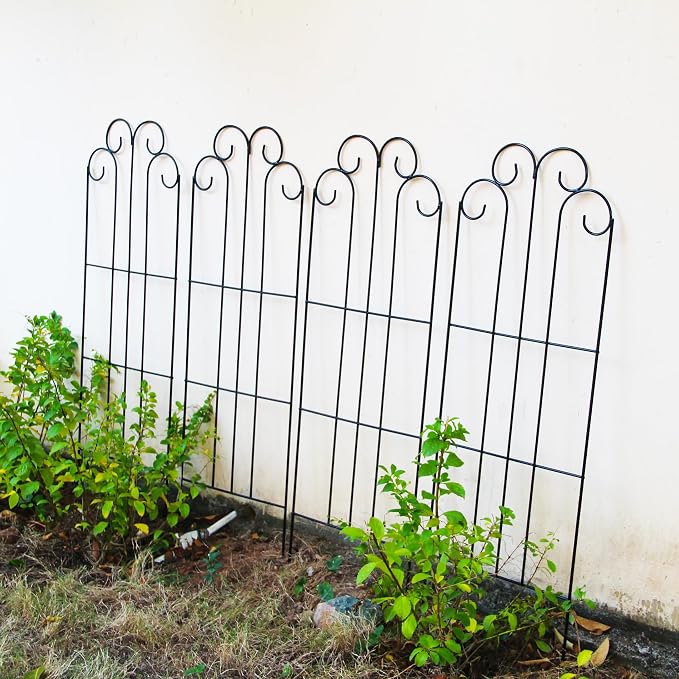 4 Pack Black Garden Trellis 45” x 15.9” for Climbing Plant Rustproof Iron Plant Support Patio Flower Metal Trelli Wire Lattices Grid Panels for Ivy Cucumbers Clematis Roses