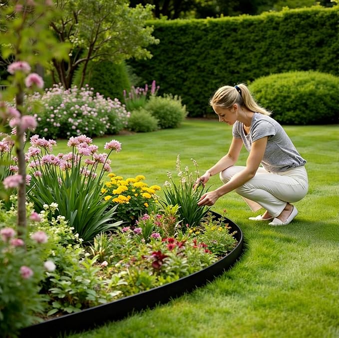 Landscape Edging 79FT, 2IN High Garden Edging Borders,Lawn Edging Kit with 120 Spikes, Plastic Fence Edge DIY for Yard, Tree, Flowerbeds, Landscaping, Grass -Black