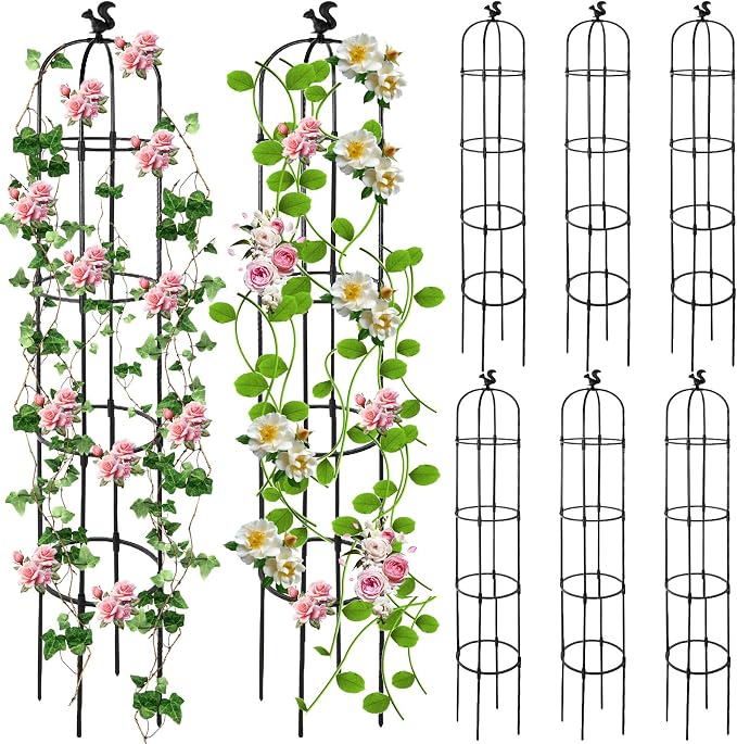 Yaocom 8 Pack 6Ft Garden Obelisk Trellis for Climbing Plants Outdoor Metal Garden Trellis Rustproof Rose Trellis Support Plant Pots Tall Tower Plant Trellis for Garden Climbing Vines Flowers