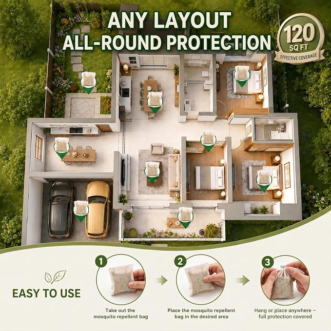 Furiseng|Natural Mosquito Repellent Outdoor Patio (10 Pack),Long-Lasting 60-Day Protection, DEET-Free & Family Safe,Indoor & Outdoor Use,Mosquito Repellent for Yard, Patio, Camping & Travel