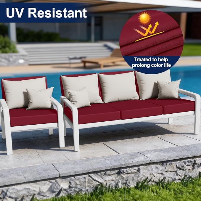 Smiry Waterproof Patio Cushion Covers, Stretch Outdoor Couch Slipcovers Replacement Washable Furniture Protector Sofa Chair Seat Cover for Dogs and Pets (14 Pcs, Wine Red)