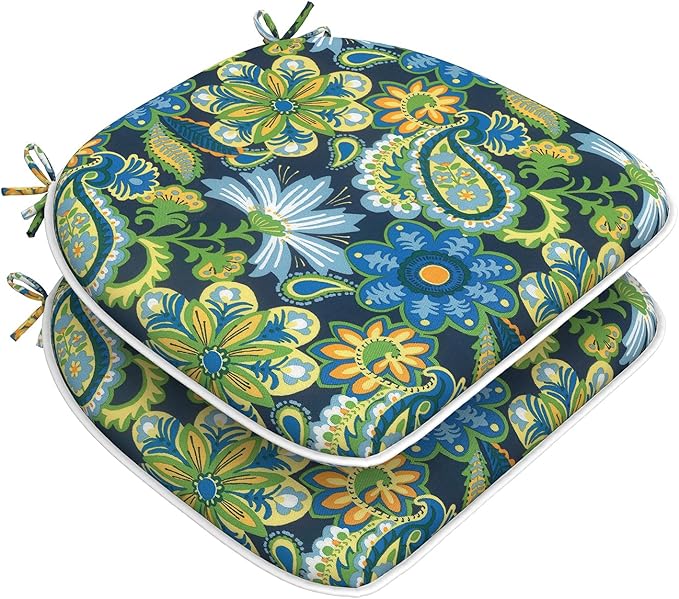DYTXIII Set of 2 Outdoor Chair Cushions with Ties, Water Repellent Patio Chair Pads 17"x 16" for Outdoor Furniture, Round Corner Seat Cushions for Garden Yard Kitchen Flower Child