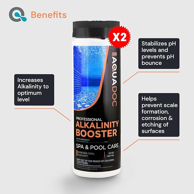 AquaDoc Spa Alkalinity Increaser for Hot Tub - 32oz (2 Pack) - Sodium Bicarbonate Granules for Water Balance and Preventing pH Bounce - Made in USA