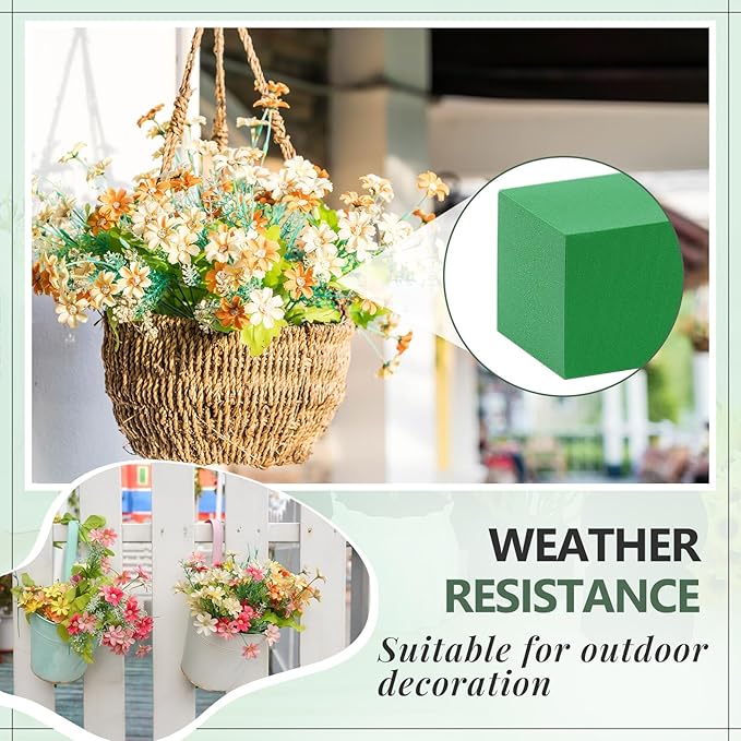 Lallisa 8 Pcs Reusable Floral Foam Blocks 9 x 3 x 3 Water Weather Resistant Dry Floral Foam for Artificial Flower Arrangements Outdoor Flower Boxes Outside Hanging Planters Wedding Home Decor (Green)