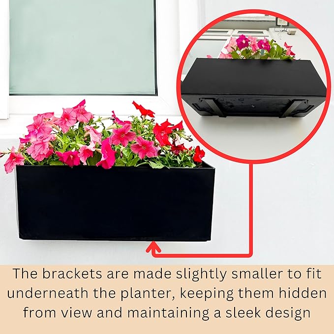 LaLaGreen Wall Planters for Indoor (2 Pack, 20 Inch) Black Self Watering Rectangular Window Planter Box Outdoor with Bracket Wall Mount Vertical Garden Balcony Herb Plant Holder Stylish Flower Pot