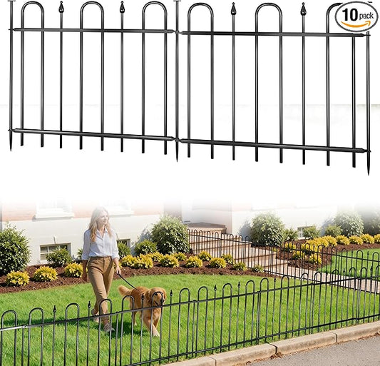 24.3ft(L) x 24in(H) 10 Panels Metal Decorative Garden Fence, No Dig Animal Barrier Fence, Garden Border Fence Panels with Ground Stake, for Pets, Flower Bed, Yard, Patio