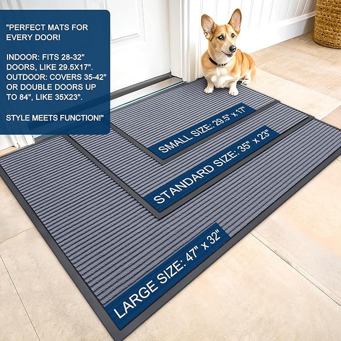 OLANLY Front Door Mat Indoor Outdoor Entrance, 2-Pack 59 x 23 Inch, Waterproof Heavy Duty Doormat, Fade Resistant, Low Profile, Easy Clean Patio Porch Welcome Floor Mats for Entry, Ash Grey