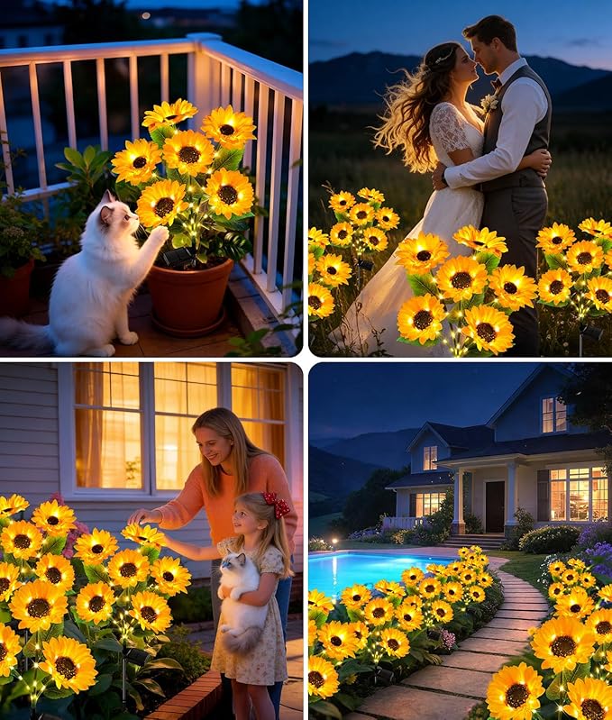 LETMY 6Pack Solar Lights Outdoor Garden Decor, Upgraded Solar Garden Lights with 24 Sunflower Lights, Solar Flowers Outdoor Waterproof IP65 for Garden Flower Bed Yard Decor, Gift for Women Mom Grandma