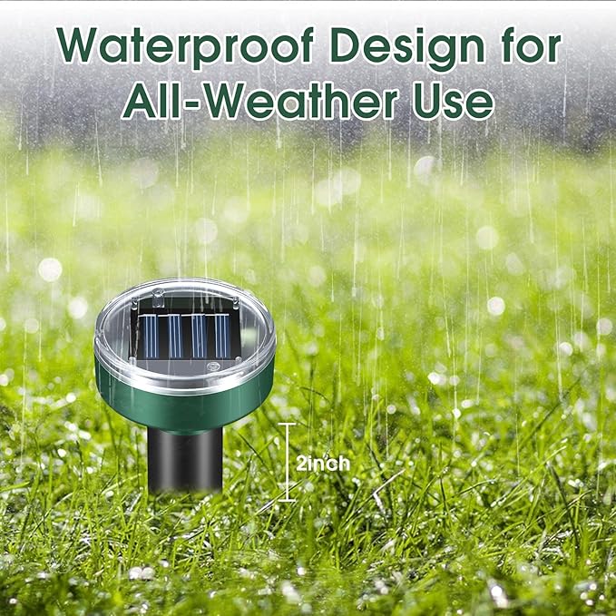 Mole Repellent for Lawns - Ultrasonic Gopher Repellent Solar Powered for Garden,Yard - Waterproof Sonic Mole Spike for Snake,Chipmunk,Outdoor Pest Control Vole Deterrent