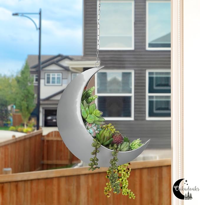Hanging Moon Planter for Moon Room Decor - Great for Succulents, Air Plant, Mini Cactus, Faux, Artificial Plants-Boho Hanging Planters for Indoor Plants, Witchy Gifts for Women, Birthdays,Plant Lovers