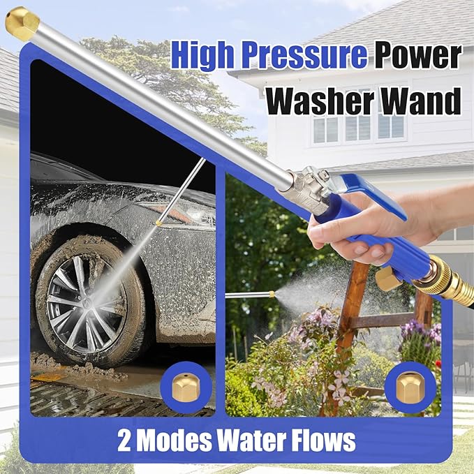 High Pressure Power Washer Wand, Hydro Jet Nozzle for Garden Hose, Watering Sprayer Cleaning Tool, Wand Lance for Gutter Patio Car Pet Window Glass, Blue