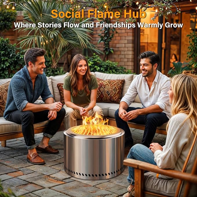 HGD 20 Inch Smokeless Fire Pit Outdoor, Stainless Steel Wood Burning Stove Firepit with Ash Pan, Portable Fire Pit for Backyard Patio Garden Picnic, BBQ Bonfire Stove