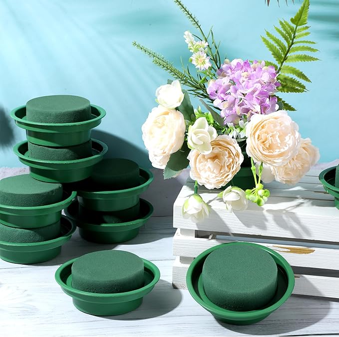 Hahood 32 Packs Floral Foam Rounds in Bowls DIY Flower Arrangement Kit Green Round Wet Flower Foam Blocks for Fresh and Artificial Flowers Arrangements, Birthday Wedding Party Decors