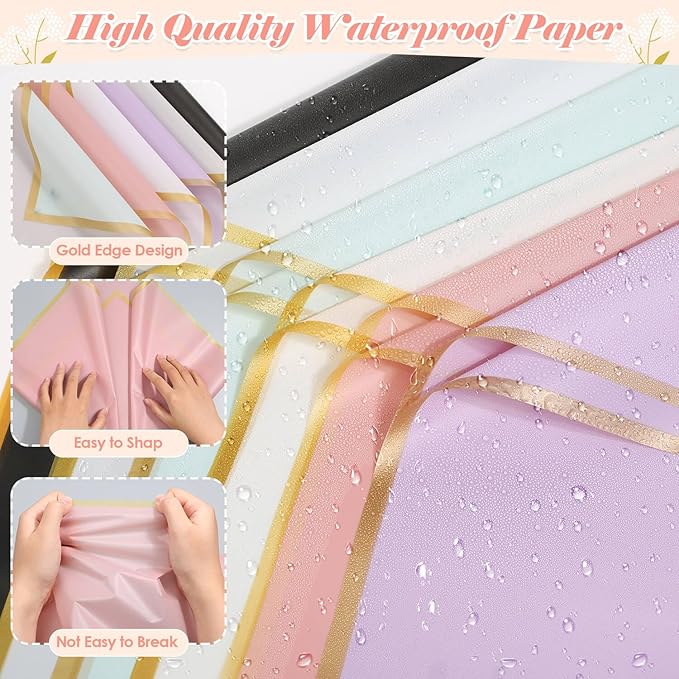 366 pcs Flower Bouquet Wrapping Paper,Waterproof Flower Floral Wrapping Paper Bouquet Sheets With Ribbons Pins 3D Butterflies and Crowns for Florist Wrap