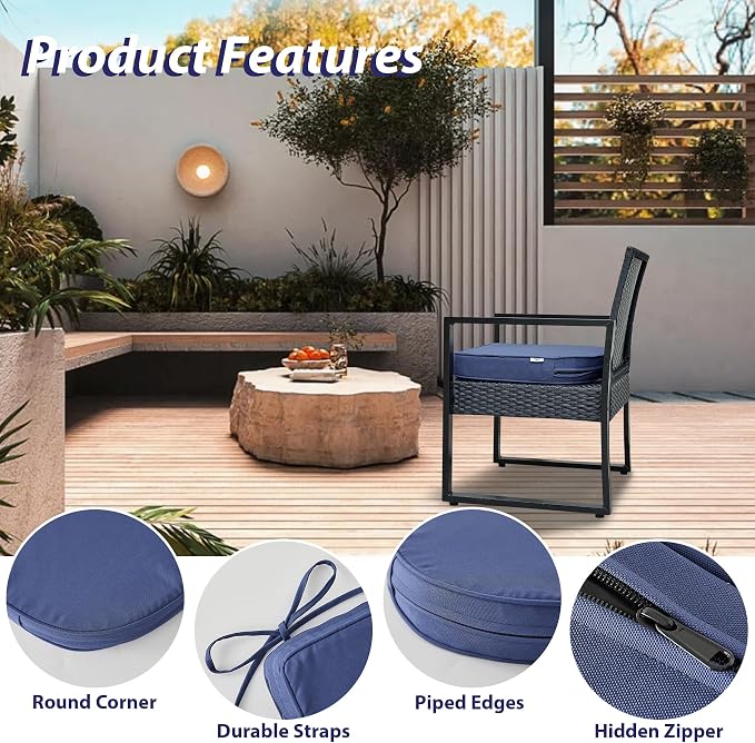 IPYNBAP Outdoor Chair Cushions Set of 4, Waterproof Outdoor Seat Cushions for Patio Furniture, Patio Chair Cushion with Handle and Ties, Out Door Chair Pads,18.5x16x3-Round, Navy Blue