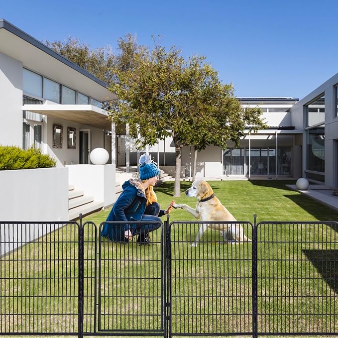 Tall Garden Fence Animal Barrier, 54 in(H) Dog Fence Outdoor for Yard, 10 Panels Total 22.1 Ft(L) Garden Fencing, 21 in Wide Low Threshold Gate Outdoor Dog Fence, Temporary Fences for Dogs