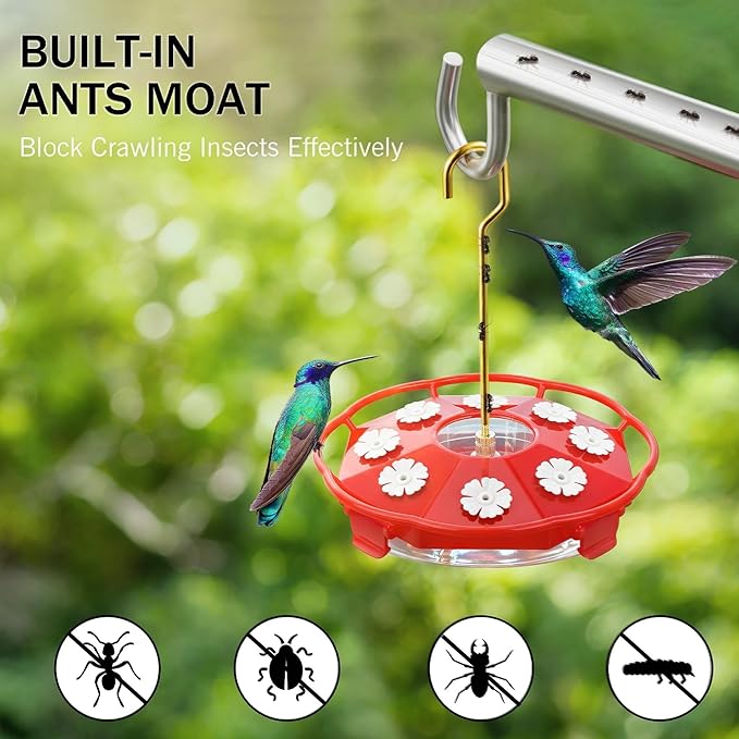 eWonLife Hummingbird Feeder for Outdoors Hanging, Humming Bird feeders, Easy to Clean and Fill, Leak Proof, 2 Pack Saucer Feeder for Birds, with Clean Brush and 8 Feeding Ports (16 OZ/Pack)