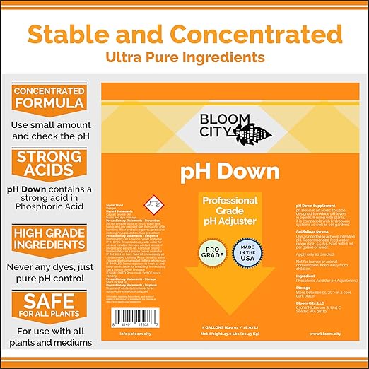 Bloom City pH Down – Liquid pH Adjuster, 1 Gallon