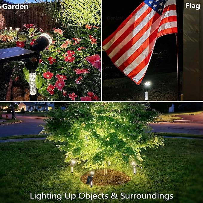 DenicMic Solar Spot Lights Outdoor Waterproof 6000K Cold White Lens LED Adjustable Angle Solar Lights Outdoor for Yard Garden Patio Wall Landscape Lighting Outside 4 Pack