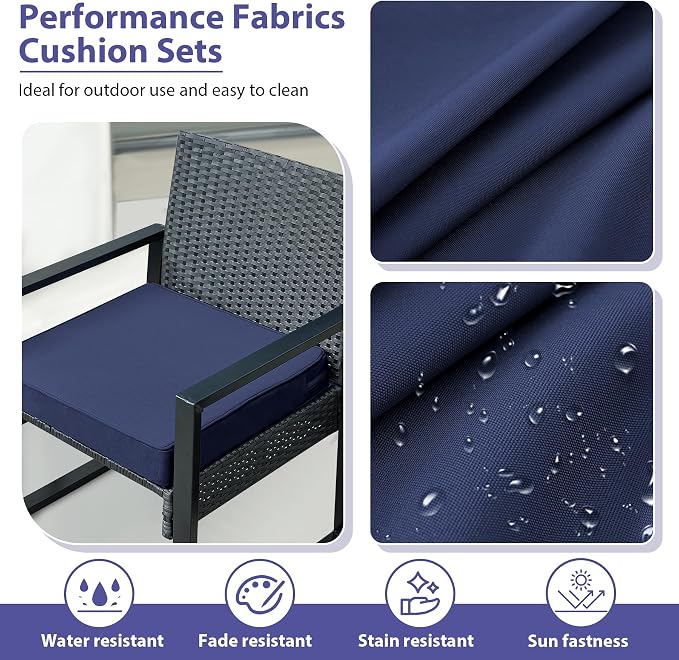 IPYNBAP Outdoor Chair Cushions Set of 4 -Waterproof Outdoor Seat Cushions for Patio Furniture, Patio Chair Cushion with Handle and Ties, Square Out Door Chair Pads,19" x 19" x 3", Navy Blue