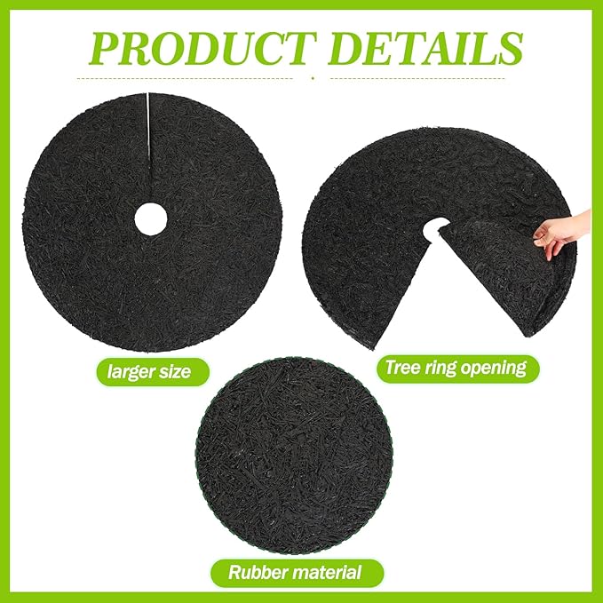 Peryiter 4 Pcs Rubber Mulch Tree Ring, Heavy Duty Rubber Mulch Mat, Tree Protector Weed Barrier Mats, Round Root Barrier for Weed Grass Control Root Protection (12 Inches)