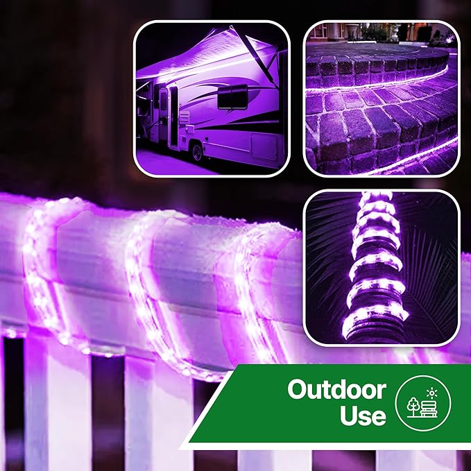 Tupkee LED Rope Light Purple - for Indoor and Outdoor use, 24 Feet (7.3 m) - 10MM Diameter - 144 LED Long Life Bulbs Rope Tube Lights - Pack of 2